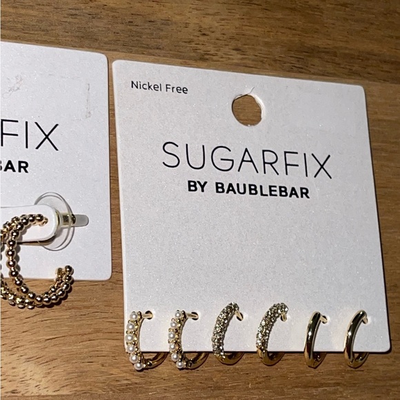 Sugarfix By Baublebar 4 Pair NEW Gold Tone Earrings Pearls Rhinestones Hoops - Picture 4 of 13